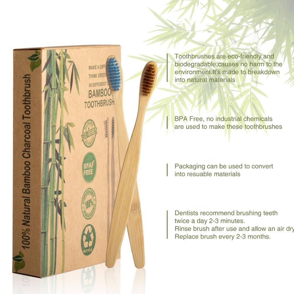 Eco-friendly Natural Bamboo Toothbrush Set, Extra soft bristle, BPA Free