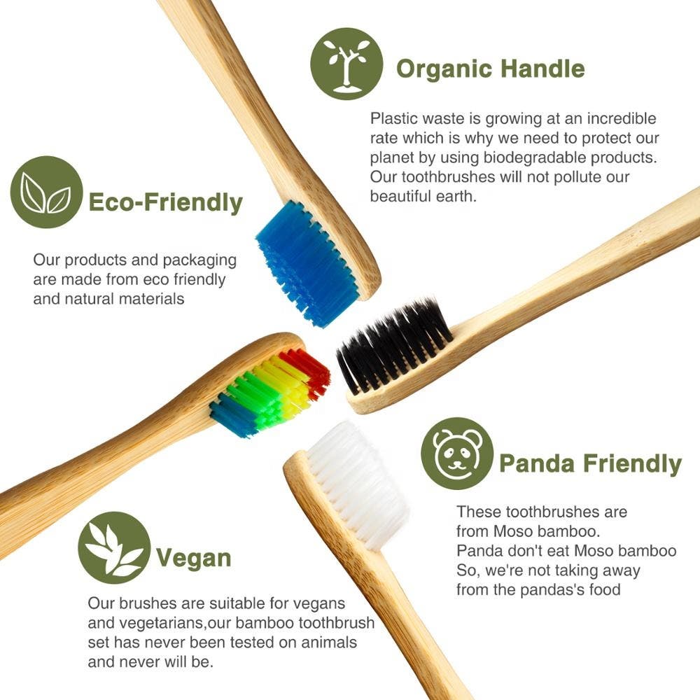 Eco-friendly Natural Bamboo Toothbrush Set, Extra soft bristle, BPA Free