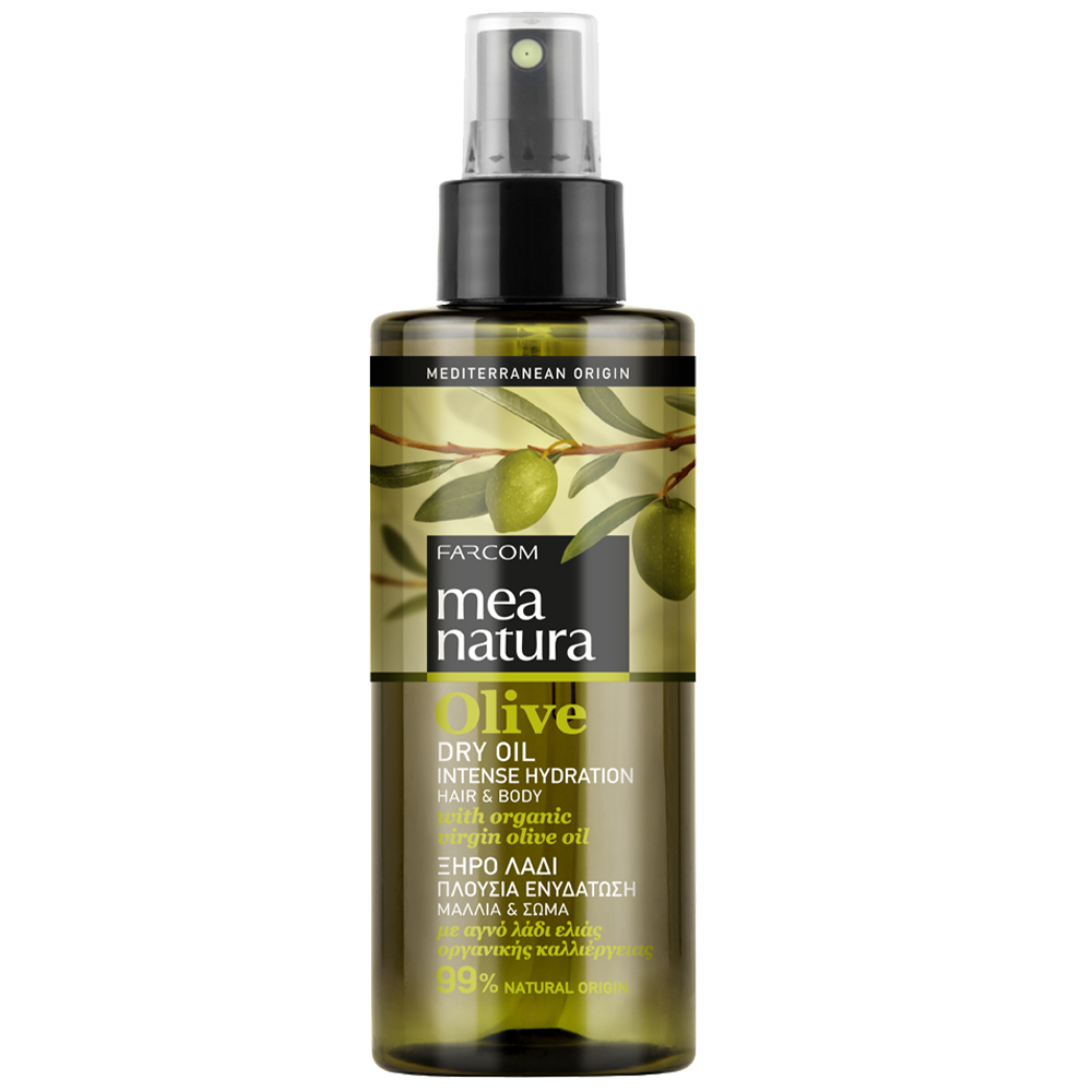 FARCOM Mea Natura Olive Dry Oil spray bottle for intense hair and body hydration, 160ml