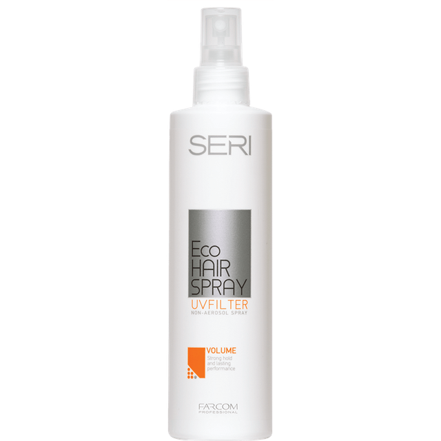 Farcom Seri Eco Hairspray 250ml non-aerosol spray bottle with UV filter for strong hold
