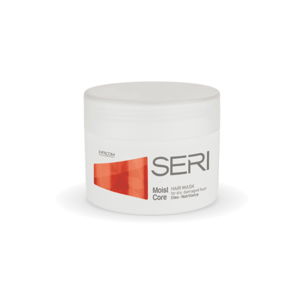 Farcom Seri Moist Core Hair Mask 300ml white jar with orange geometric label for dry damaged hair
