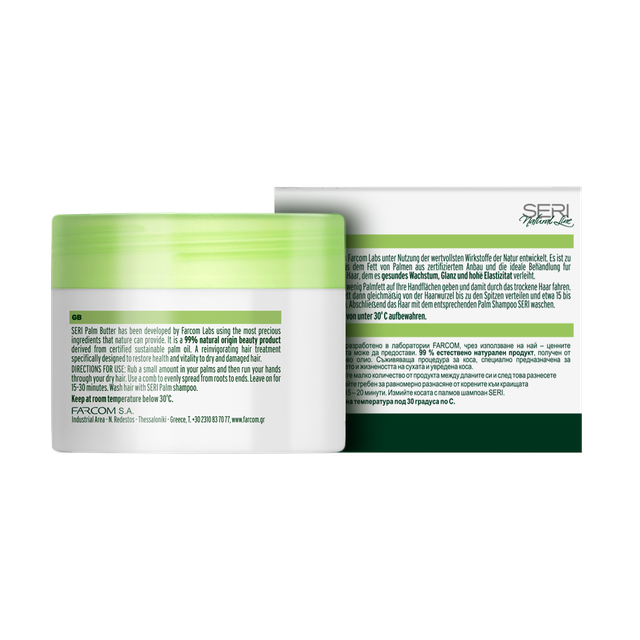 Farcom Seri Natural Line hair treatment usage instructions and contact details card