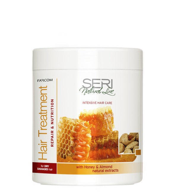 FARCOM SERI Repair & Nutrition Hair Treatment 1L tub with honey and almond extracts front label