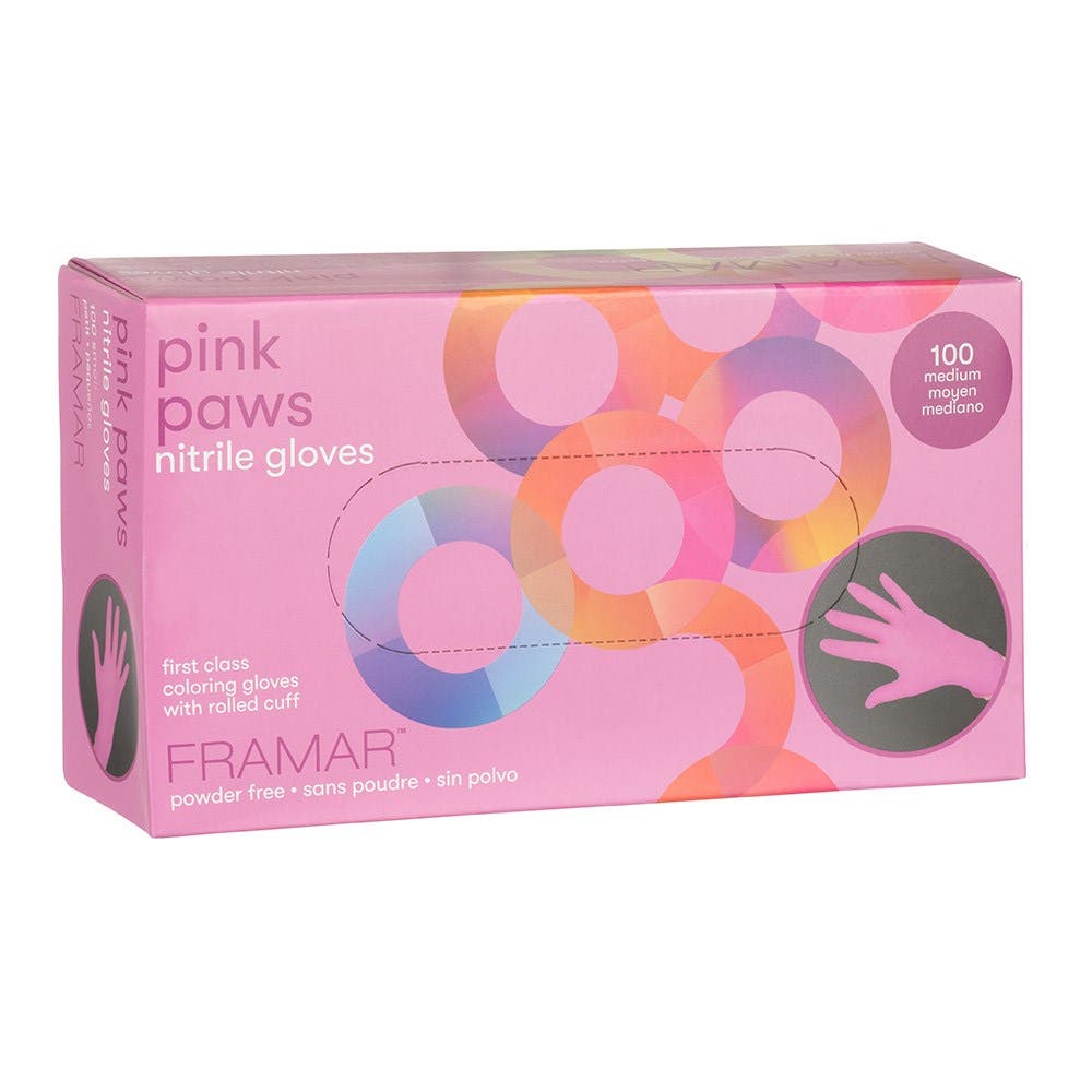 Framar Pink Paws Nitrile Gloves Medium 100pc