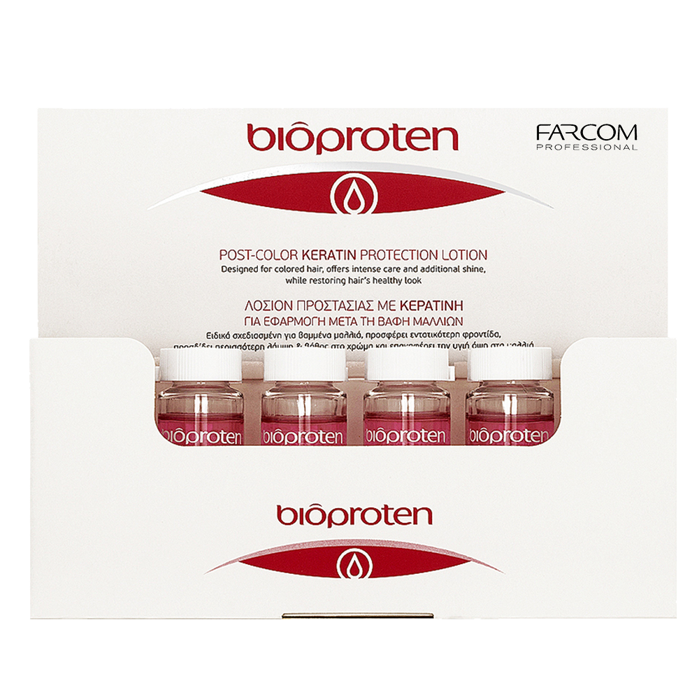 Farcom Bioproten post-color keratin protection lotion box with 12 pink vials for colored hair
