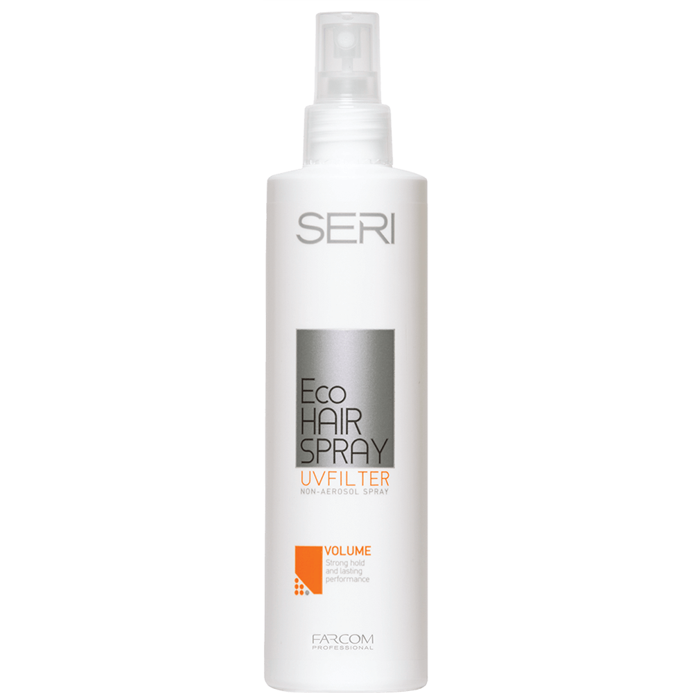 Farcom Seri Eco Hairspray 250ml non-aerosol spray bottle with UV filter for strong hold