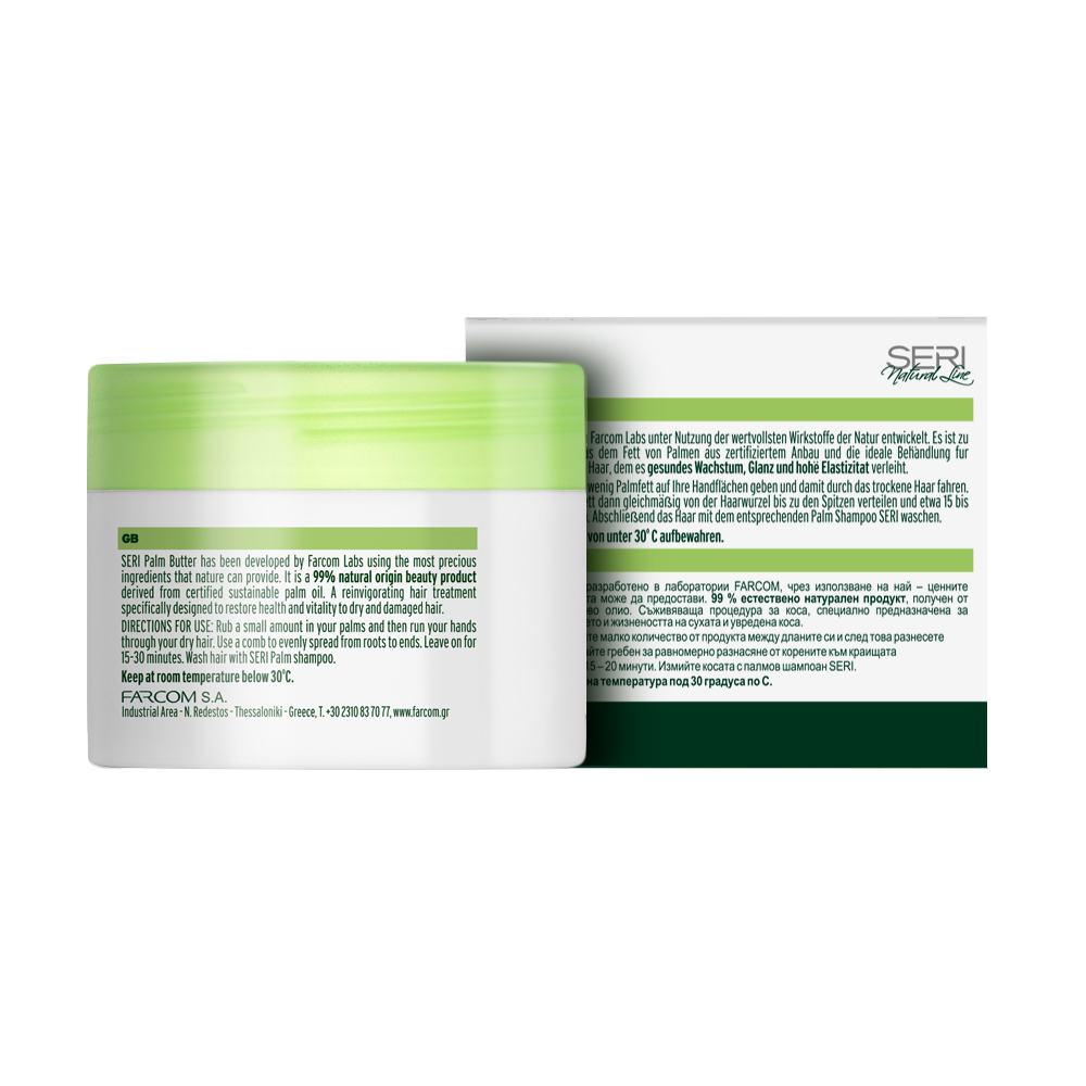 Farcom Seri Natural Line hair treatment usage instructions and contact details card