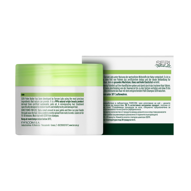 Farcom Seri Natural Line hair treatment usage instructions and contact details card