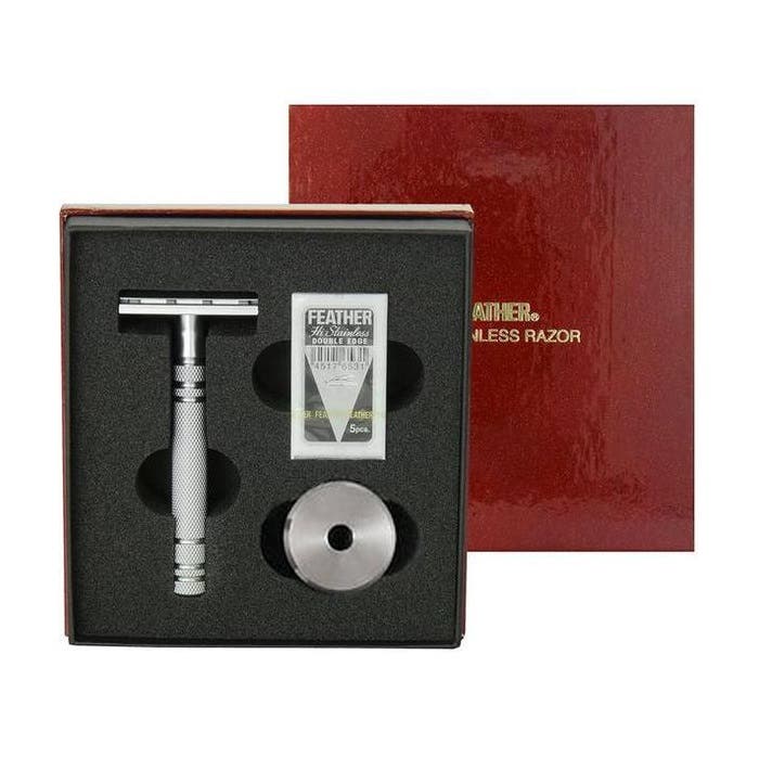 Feather AS-D2S Stainless Steel Safety Razor & Stand - Made in Japan