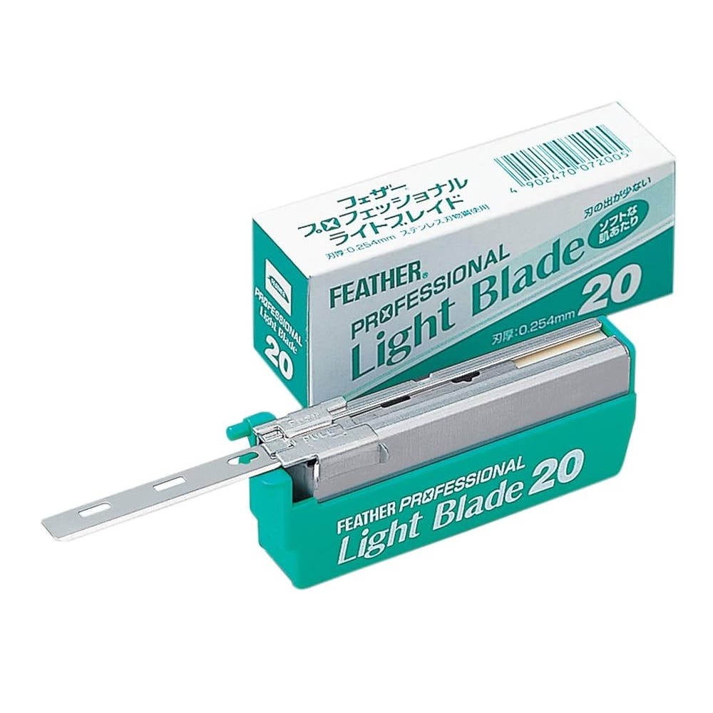 Feather Artist Club SS Folding Razor, Injector Blades Replacement LIGHT Blade Dispenser 20 blades PL-20