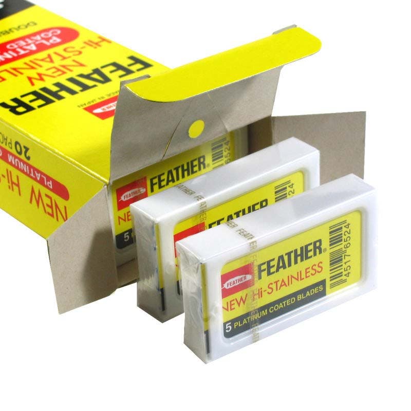 Feather New Hi-Stainless Platinum Coated Double Edge Razor Blades - 100pk