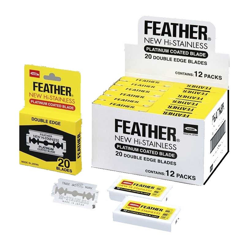 Feather New Hi-Stainless Platinum Coated Double Edge Razor Blades - 1Box 12 packs of 20