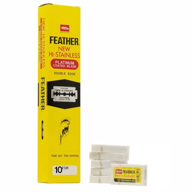 Feather New Hi-Stainless Platinum Coated Double Edge Razor Blades - 100pk