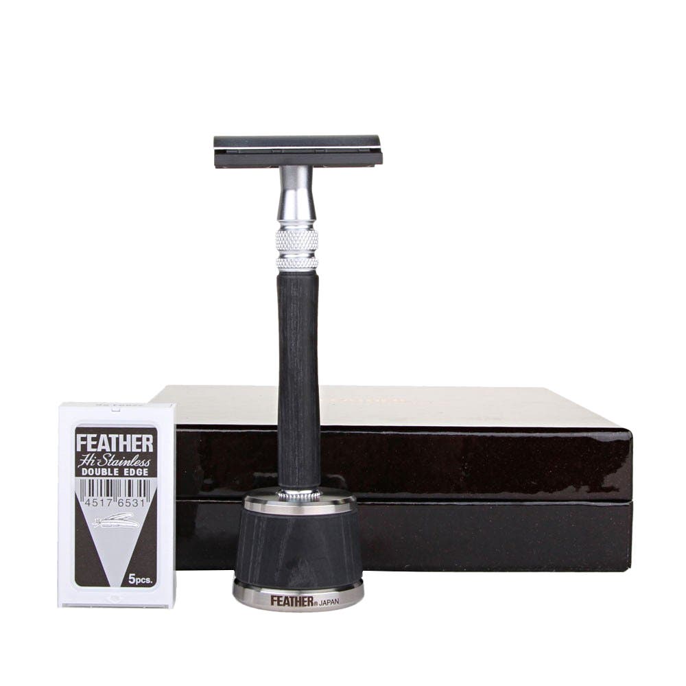 Feather WS-D2S Wood Handle Stainless Safety Razor & Stand - Made in Japan