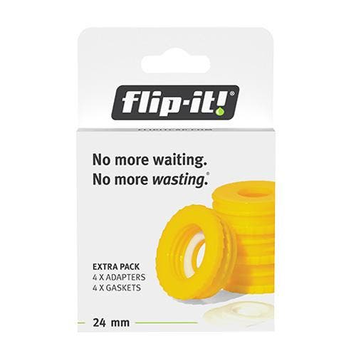 Flip-it Bottle Empty Kit: Yellow Adapters Size Small, 4-Pack 24mm