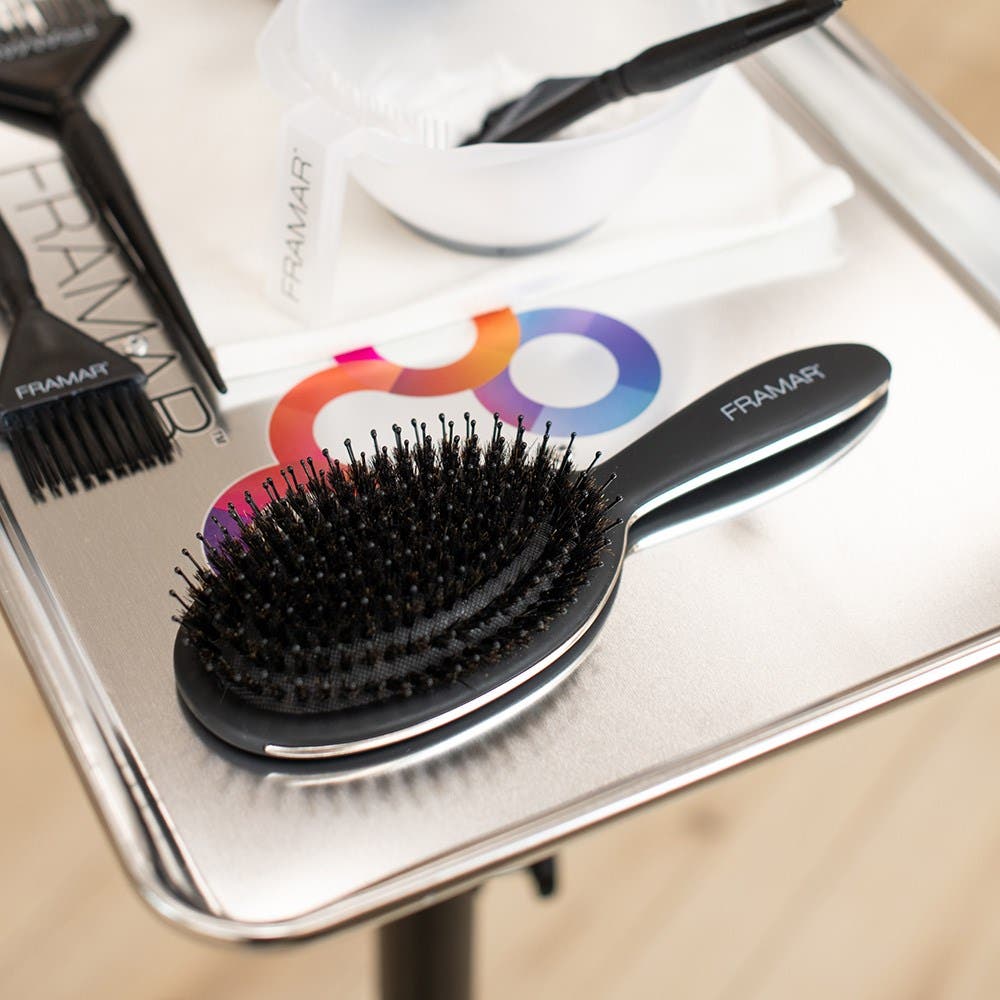 Framar Polish Hair Brush - Black Mixed boar bristles