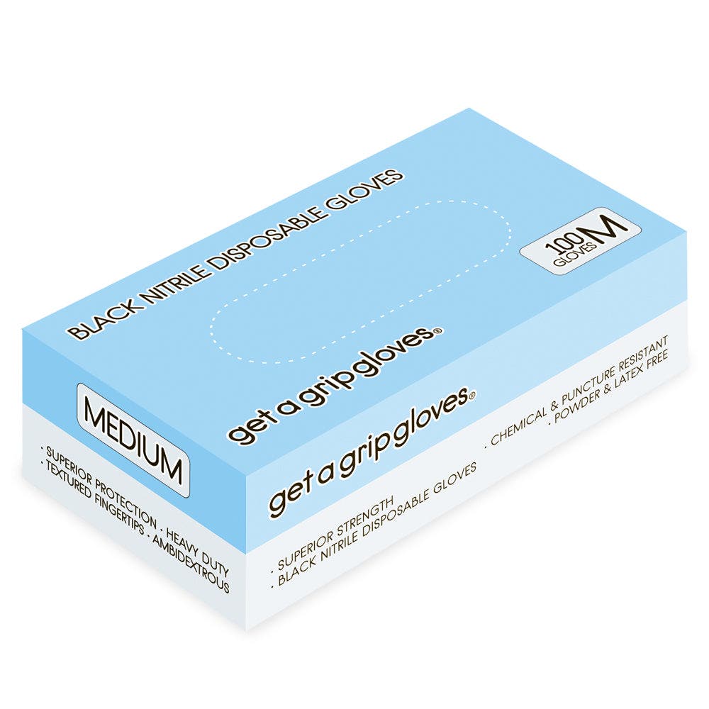 Get a Grip Gloves - Black Nitrile Gloves 100pcs Medium