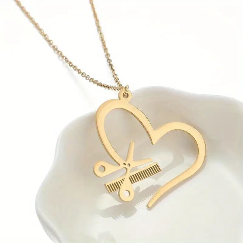 Gold Stainless Steel Comb Scissors Necklaces For Hairdresser/ Hair Stylist/ Barber - Gold