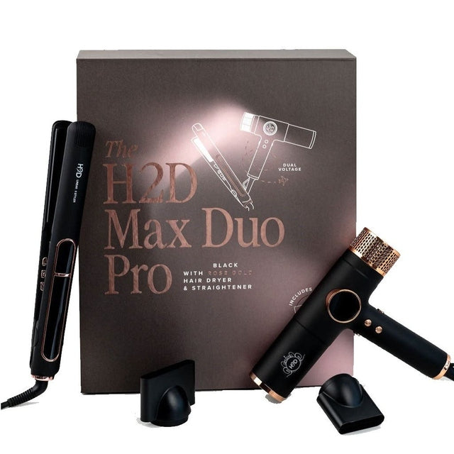 H2D Max Duo Pro Dynamic Matte Black BLACK with Rose Gold - Professional Hair Dryer & Straightener