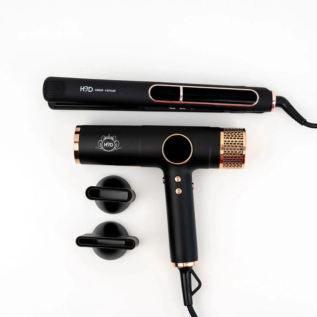 H2D Max Duo Pro Dynamic Matte Black BLACK with Rose Gold - Professional Hair Dryer & Straightener