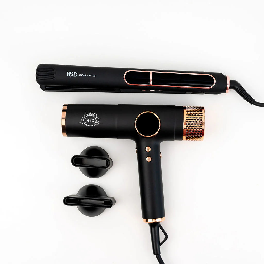 H2D Max Duo Pro Dynamic Matte Black BLACK with Rose Gold - Professional Hair Dryer & Straightener