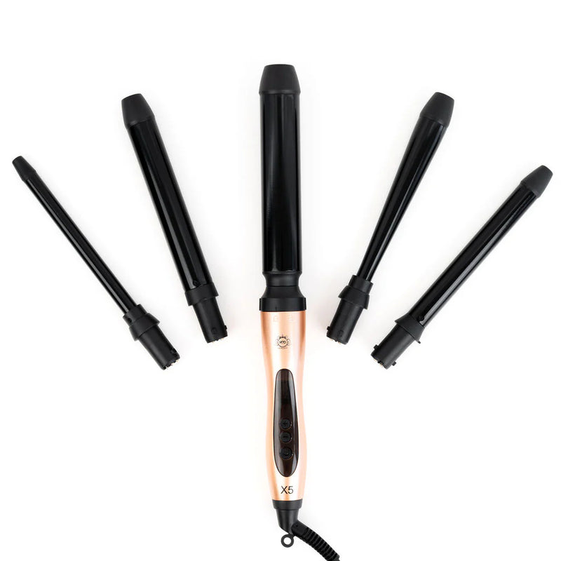 H2D Rose Gold X5 Professional Curling Wand with Mat, Glove & Clips