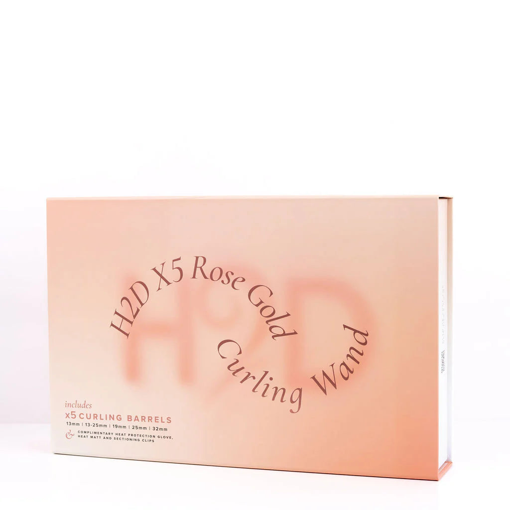 H2D Rose Gold X5 Professional Curling Wand with Mat, Glove & Clips