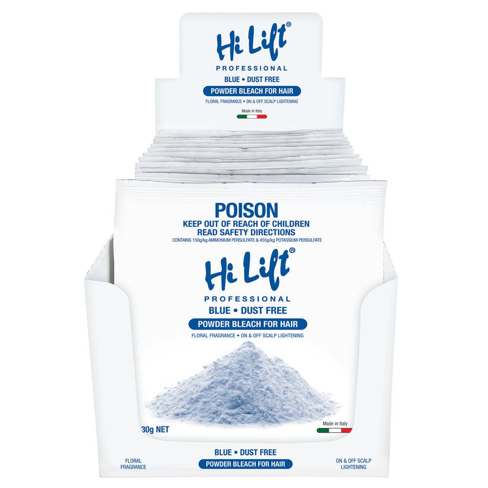 Hi Lift Blue Powder Bleach Dust Free Sachet 30g 12 Sachets per Display