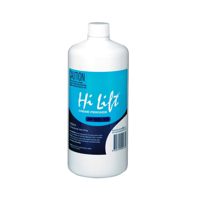 Front view of 1L Hi Lift Creme Peroxide hair developer in white plastic bottle