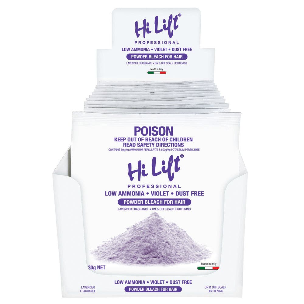Hi Lift Low Ammonia Violet Dust Free Powder Bleach Sachet 30g 12 Sachets per Display