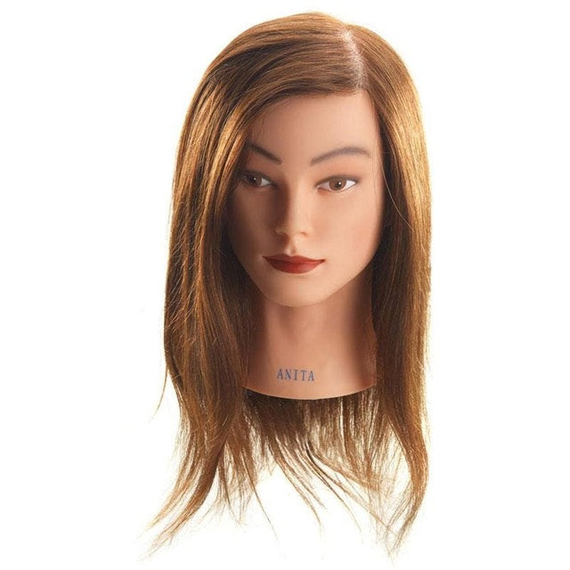 Hi Lift Mannequin Head ANITA 100% Human Long Hair Training Head Apprentice Hairdressers