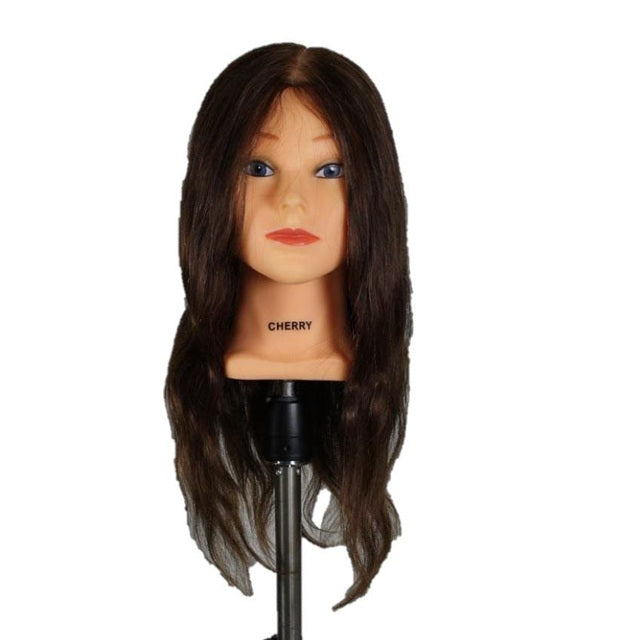 Hi Lift Mannequin Head Cherry - 100% Human Hair Extra Long Brown 55-60cm