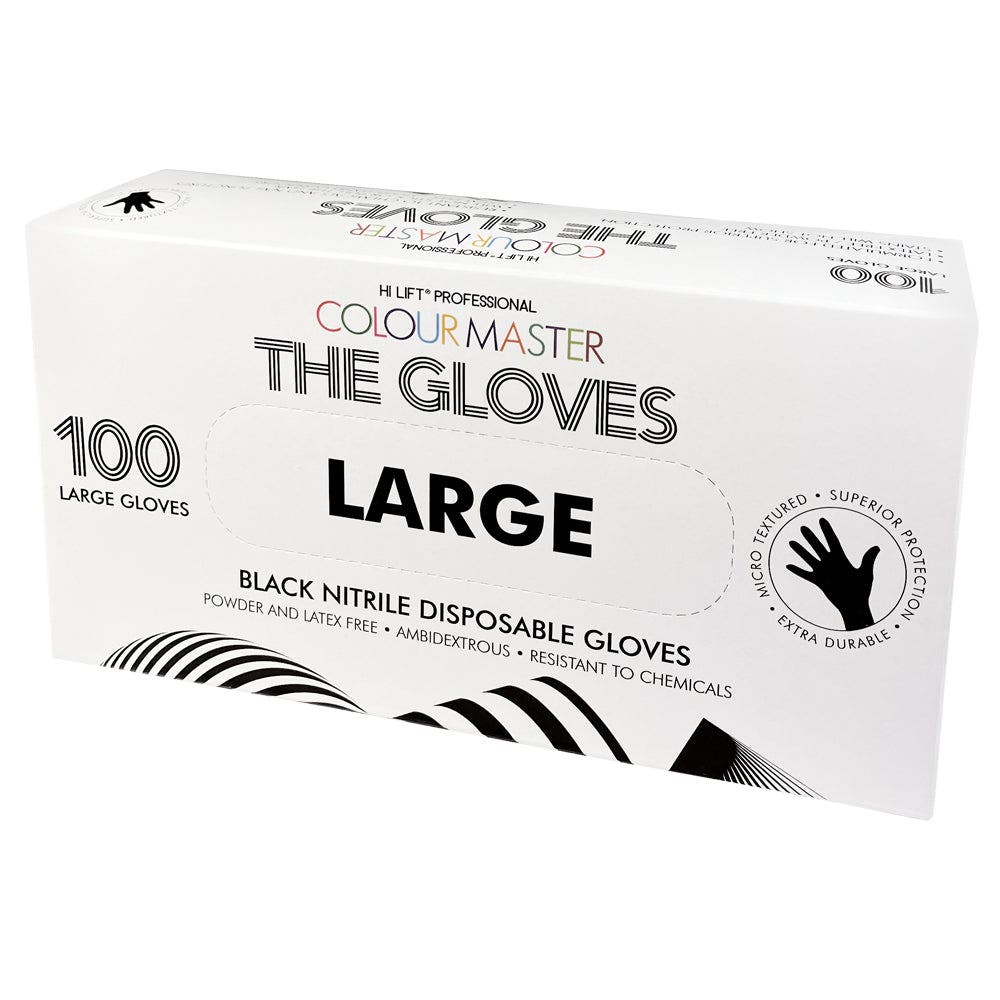 Hi Lift Professional Colour Master The Gloves LARGE Black Nitrile Disposable 100pk