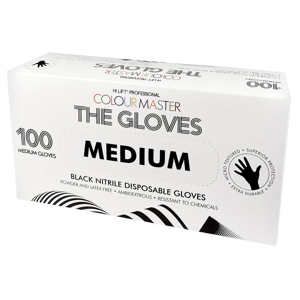 Hi Lift Professional Colour Master The Gloves MEDIUM Black Nitrile Disposable 100pk