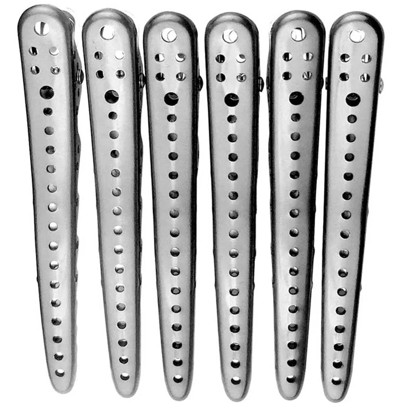 Hi Lift Professional Super Clips 6 Pack of silver vented hair sectioning clips