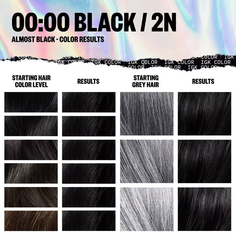 IGK Permanent Hair Color Kit - 00:00 Black 2N Almost Black