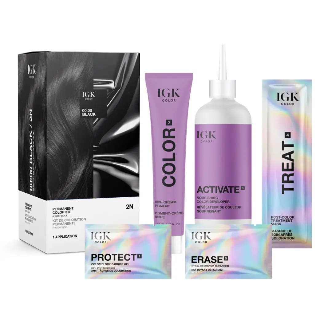 IGK Permanent Hair Color Kit - 00:00 Black 2N Almost Black