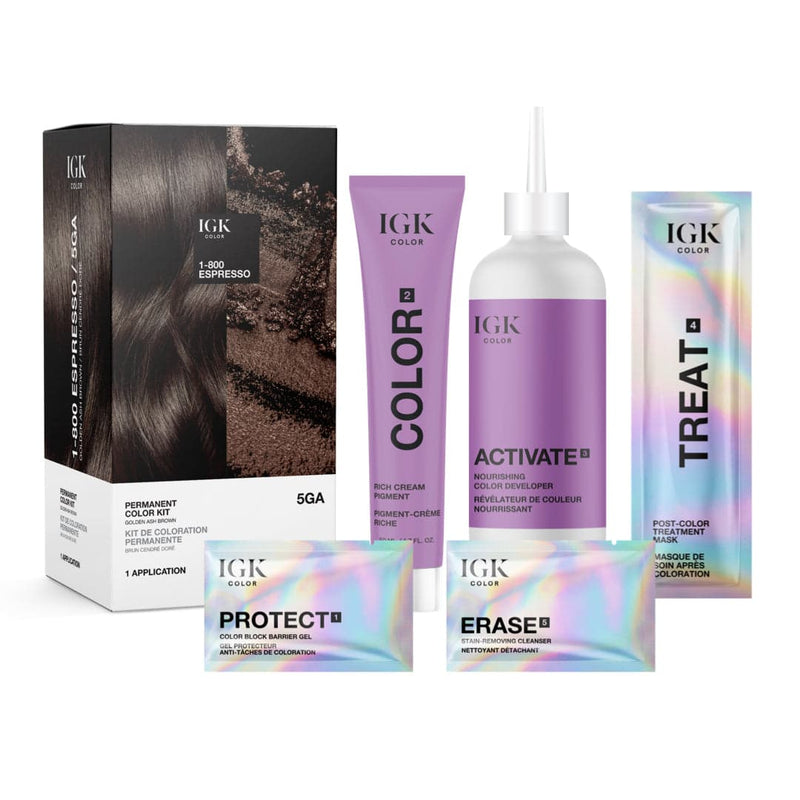 IGK Permanent Hair Color Kit 1-800 Espresso 5GA Golden Ash Brown