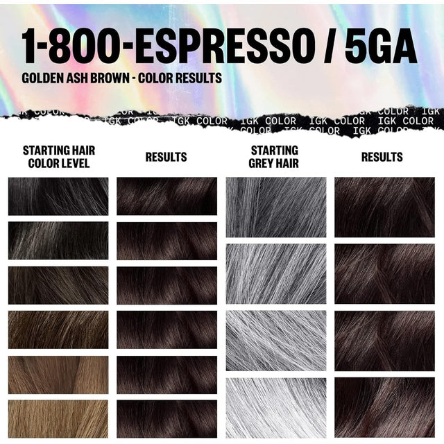 IGK Permanent Hair Color Kit 1-800 Espresso 5GA Golden Ash Brown