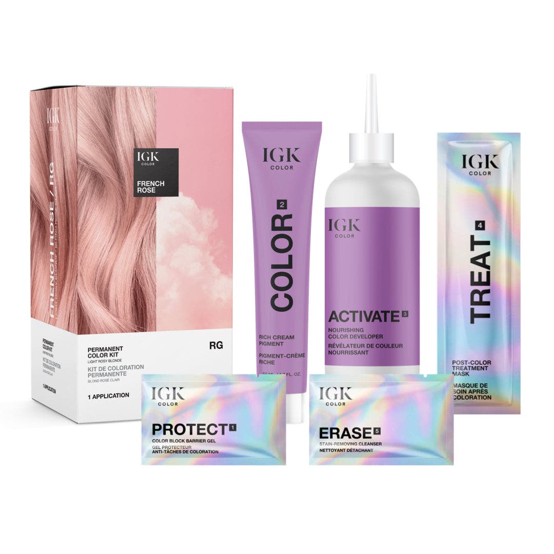 IGK Permanent Hair Color Kit - French Rose RG Light Rosy Blonde