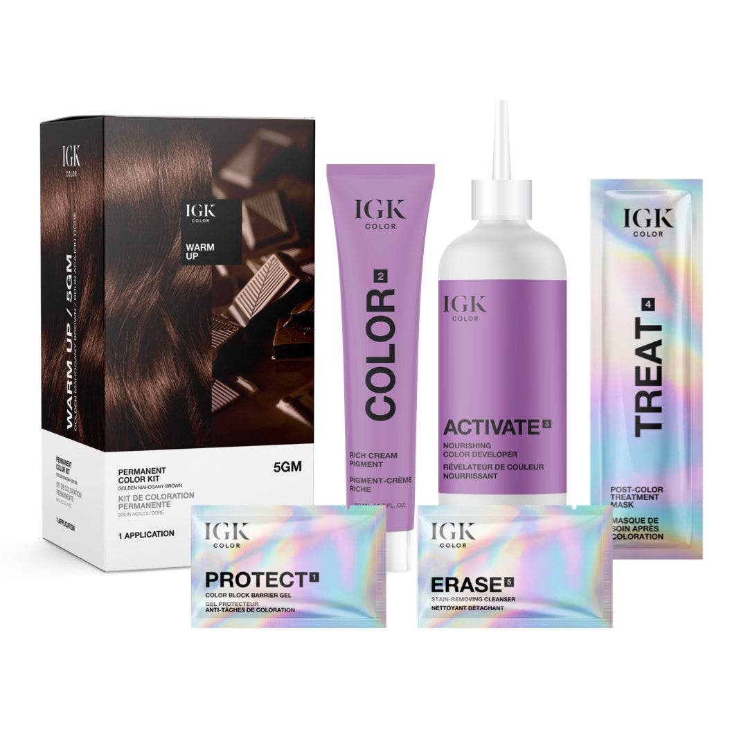 IGK Permanent Hair Color Kit - Warm Up 5GM Golden Mahogany Brown