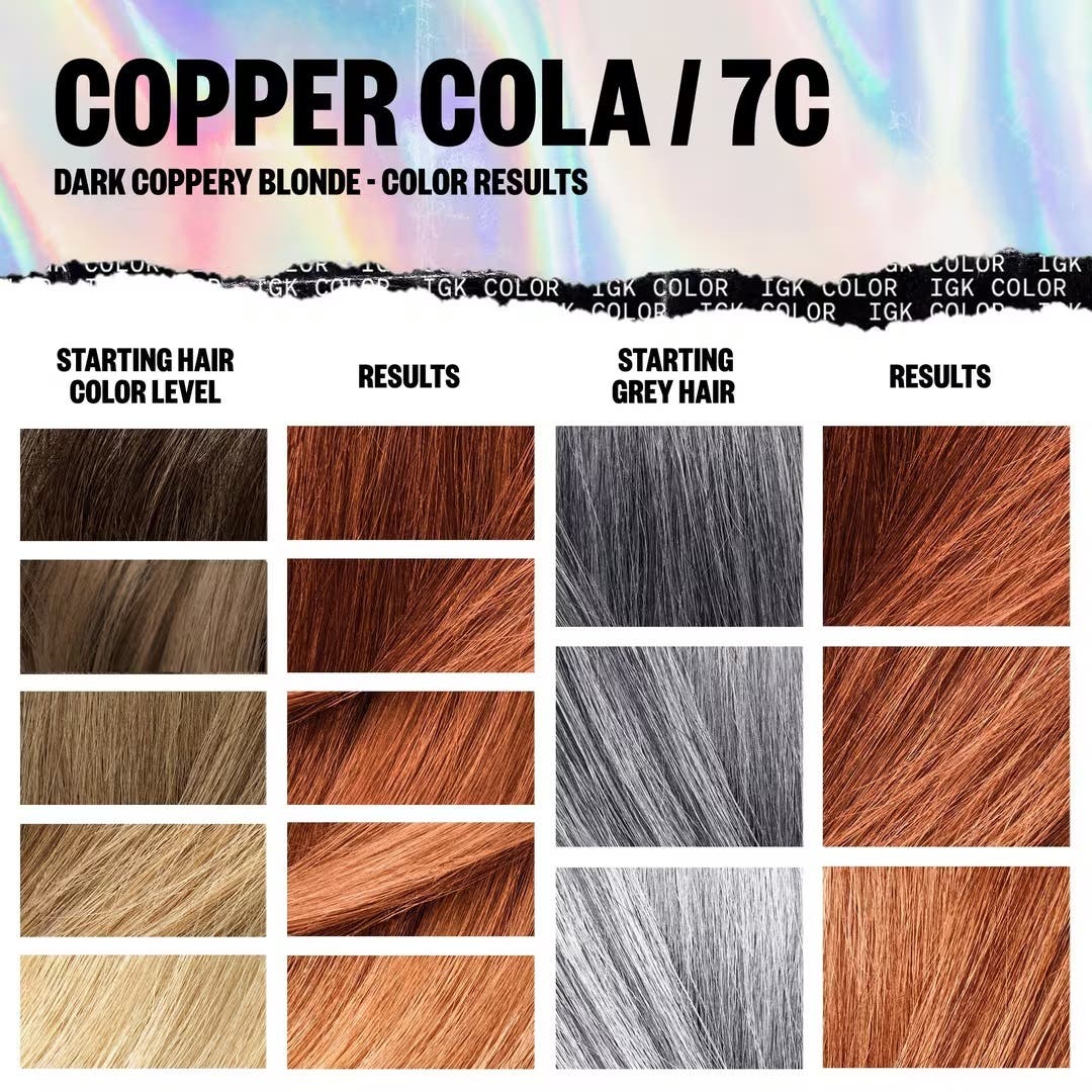 IGK Permanent Hair Color Kit - Copper Cola 7C (Dark Coppery Blonde)