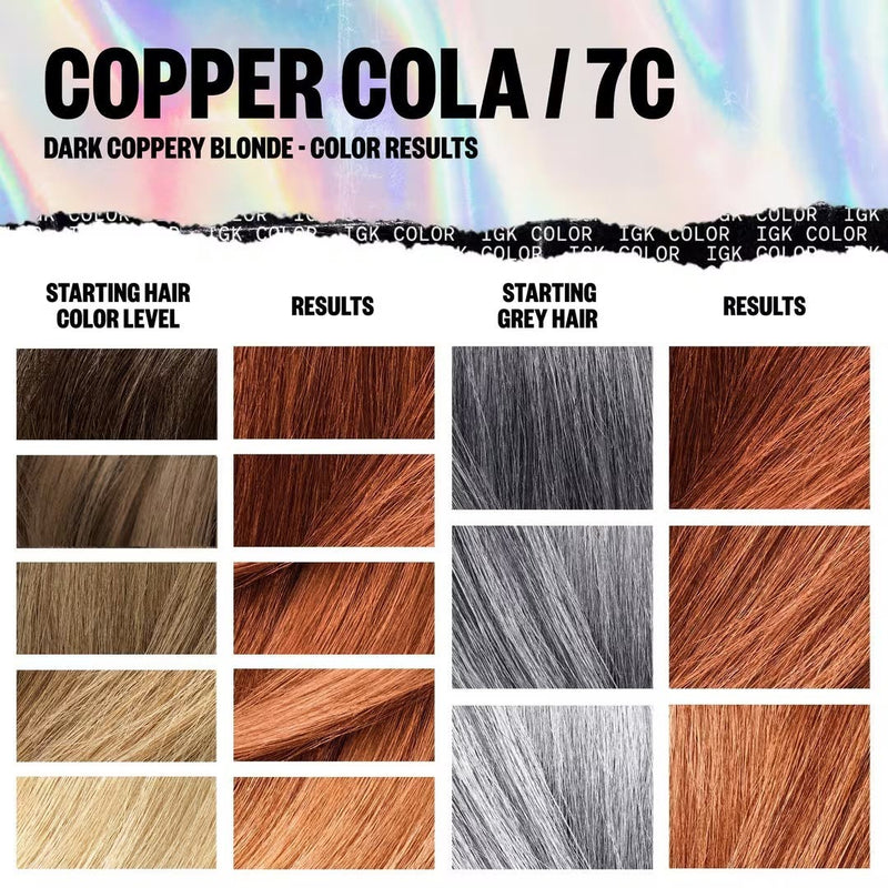 IGK Permanent Hair Color Kit - Copper Cola 7C (Dark Coppery Blonde)