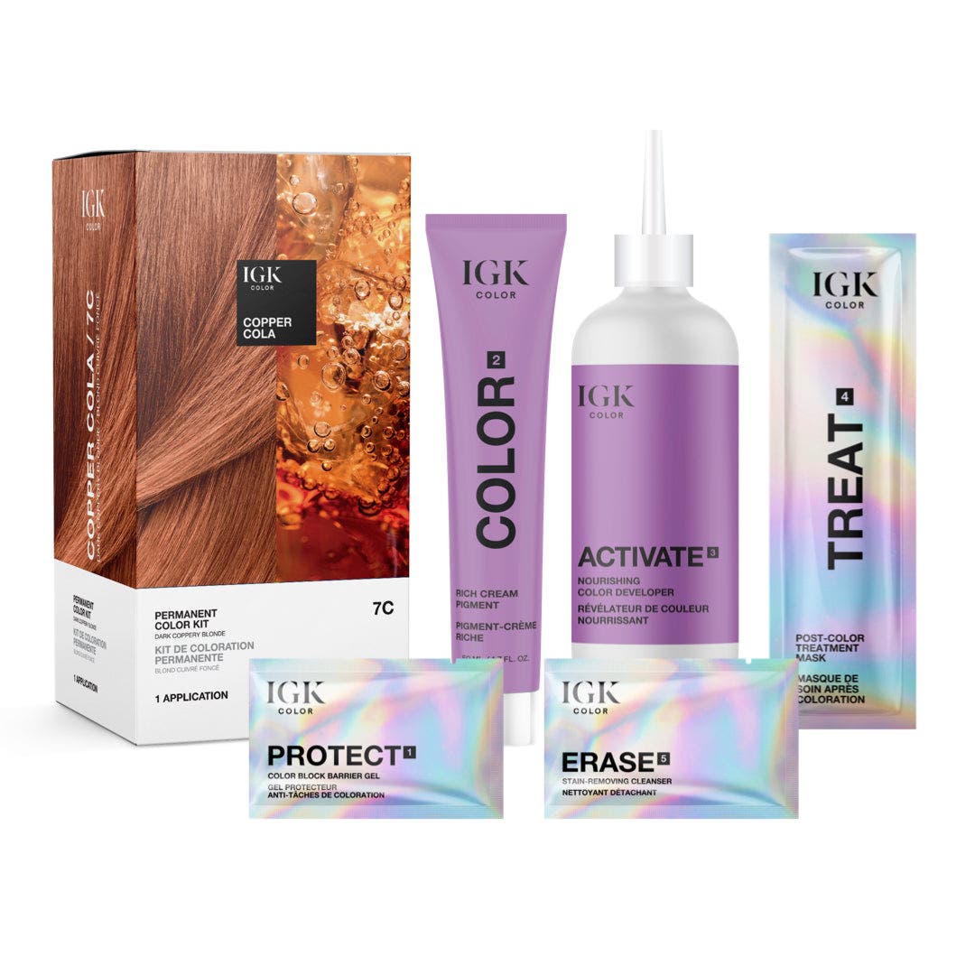 IGK Permanent Hair Color Kit - Copper Cola 7C (Dark Coppery Blonde)