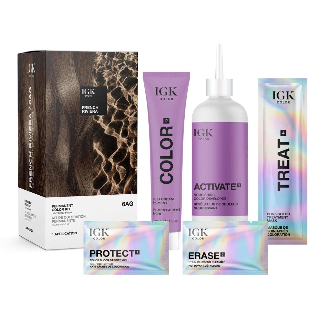 IGK Permanent Hair Color Kit - French Riviera 6AG (Light Beige Brown)