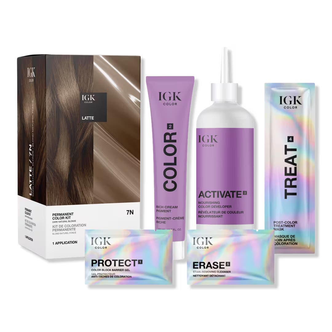 IGK Permanent Hair Color Kit - Latte 7N (Dark Natural Blonde)