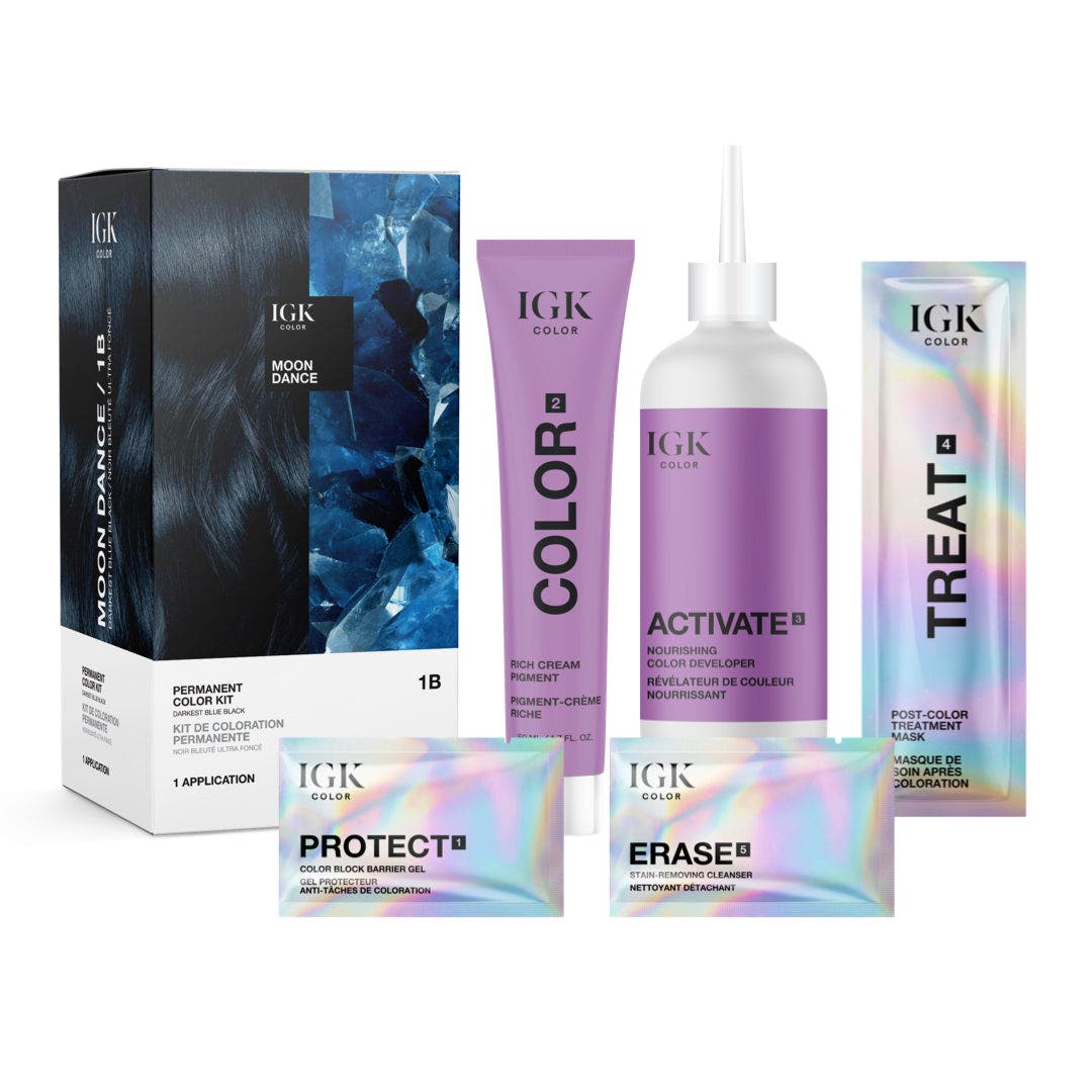 IGK Permanent Hair Color Kit - Moon Dance 1B (Darkest Blue Black)