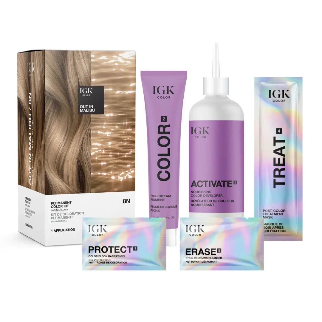 IGK Permanent Hair Color Kit - Out in Malibu 8N (Natural Blonde)