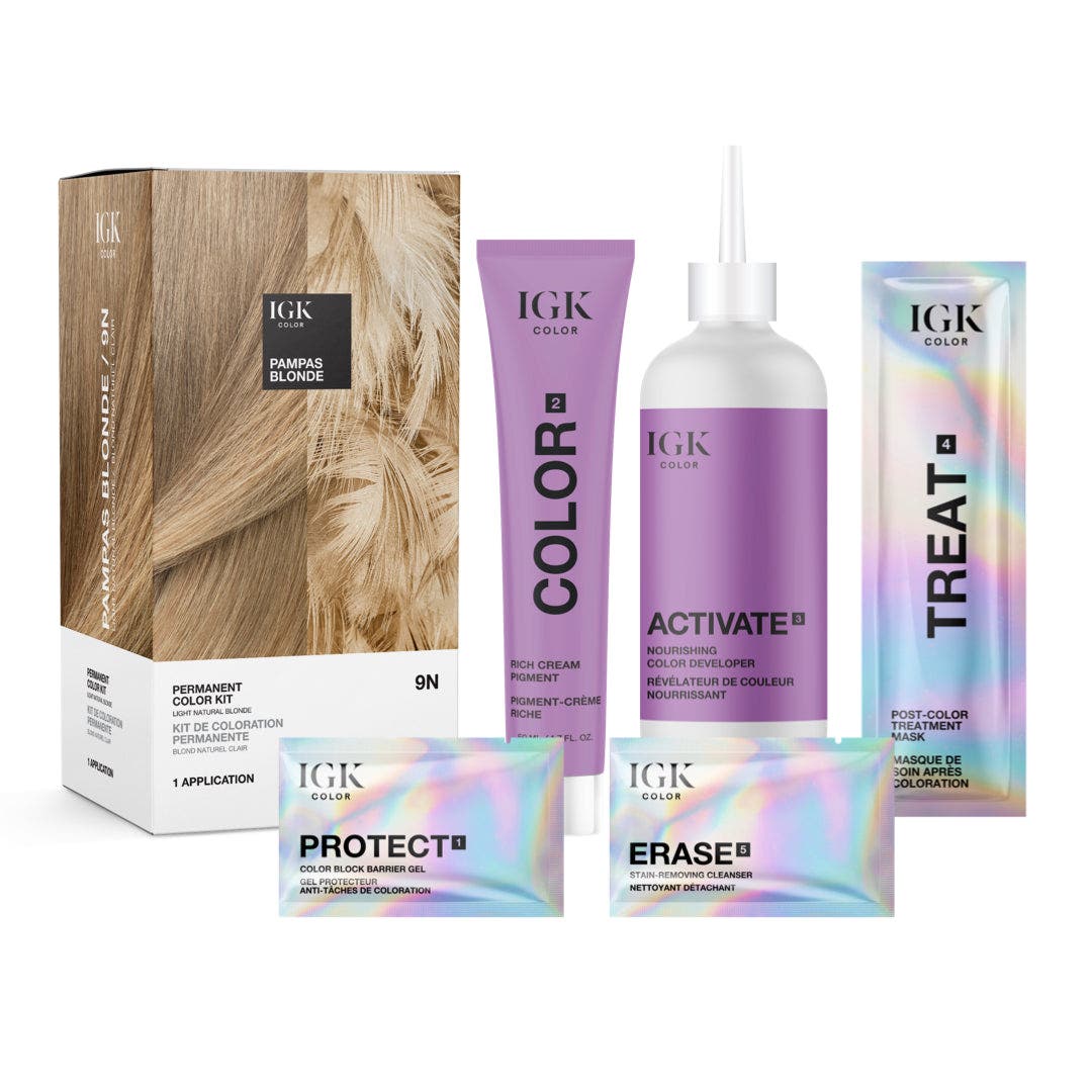 IGK Permanent Hair Color Kit - Pampas Blonde 9N (Light Natural Blonde)