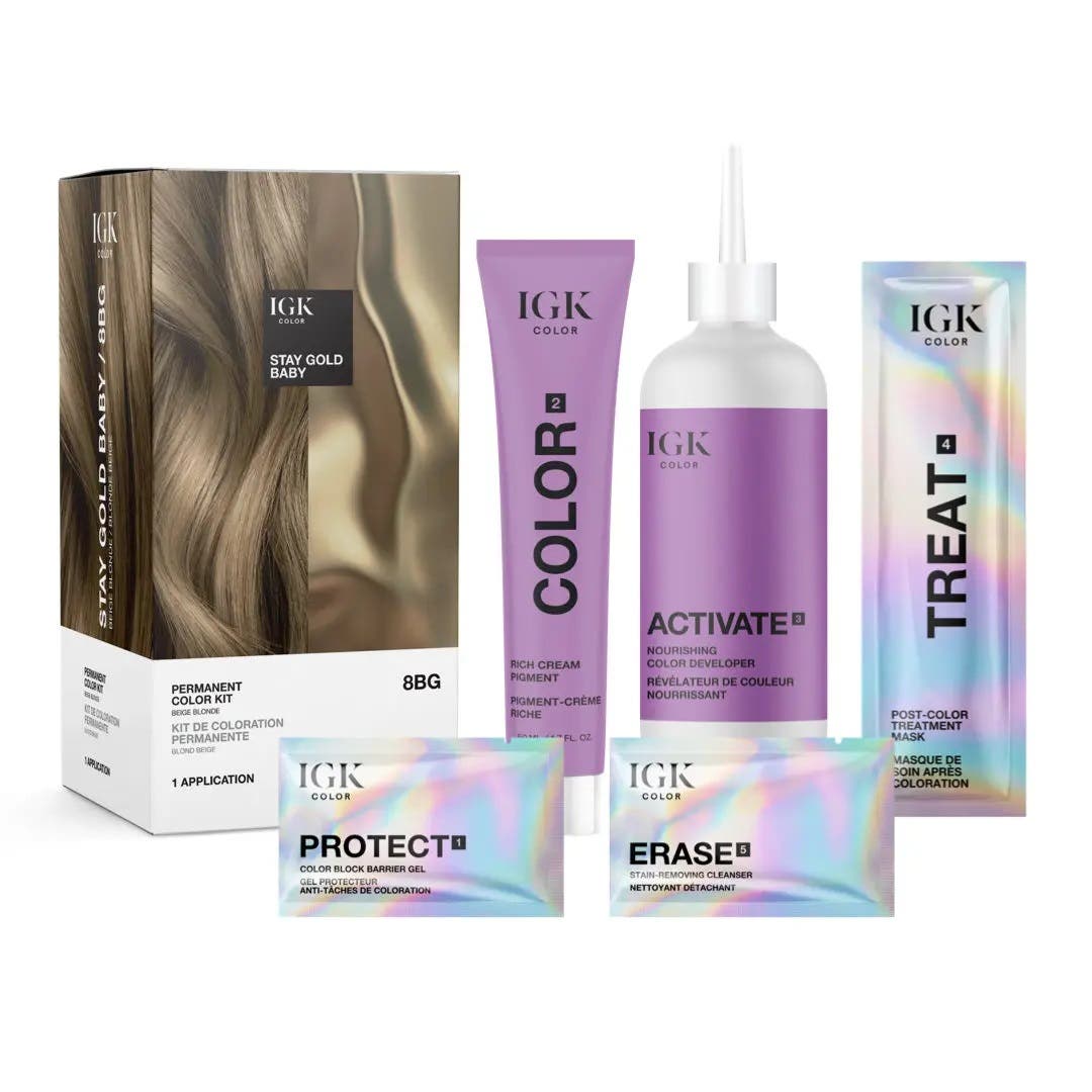 IGK Permanent Hair Color Kit - Stay Gold Baby 8BG (Beige Blonde)